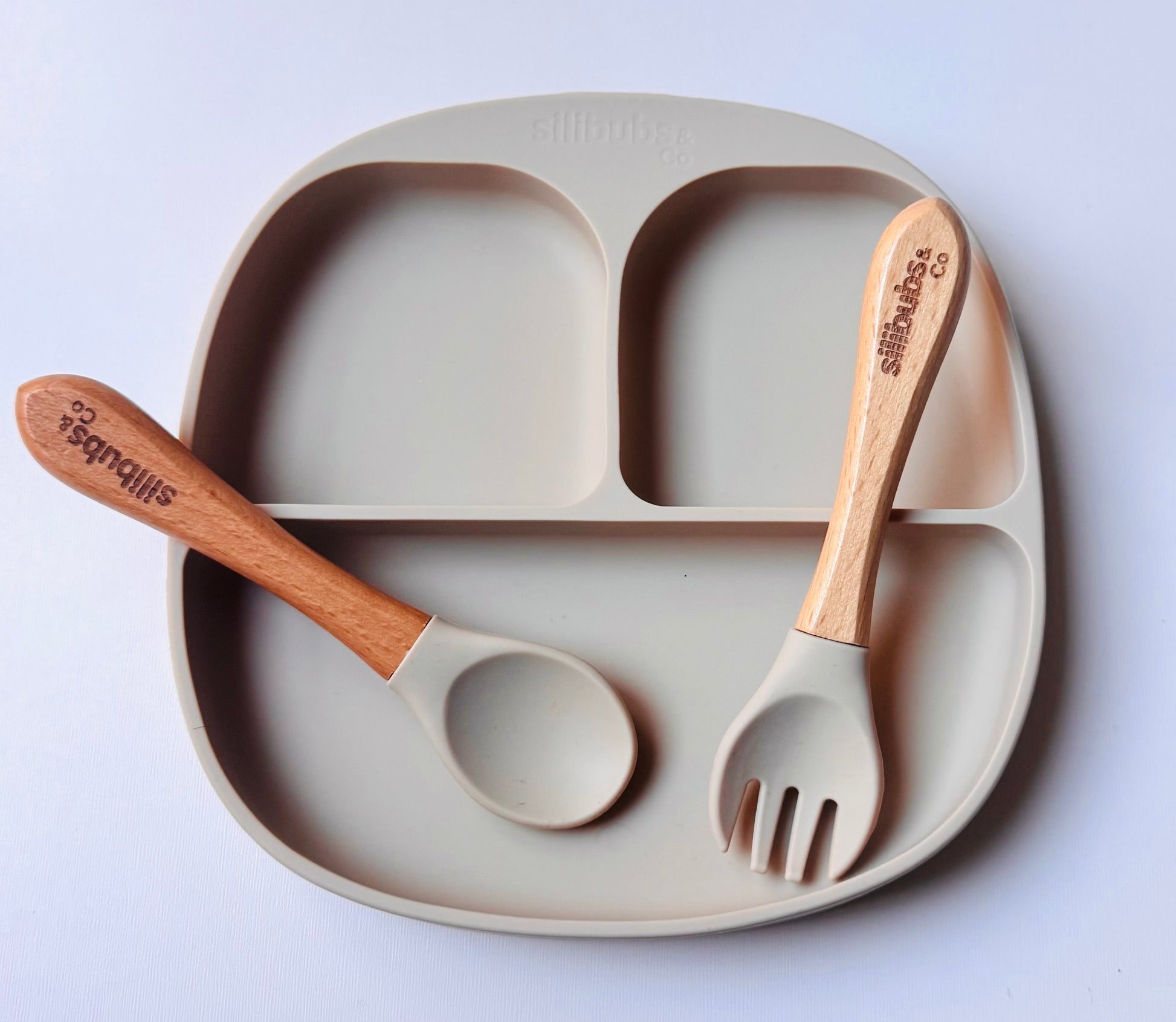 The SiliStick Plate + Bamboo Fork and Spoon set