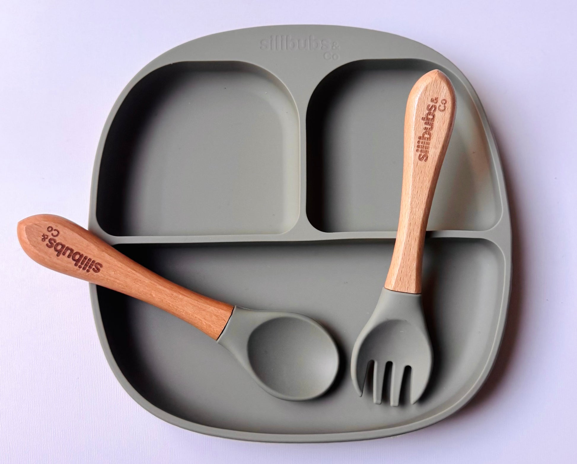 The SiliStick Plate + Bamboo Fork and Spoon set