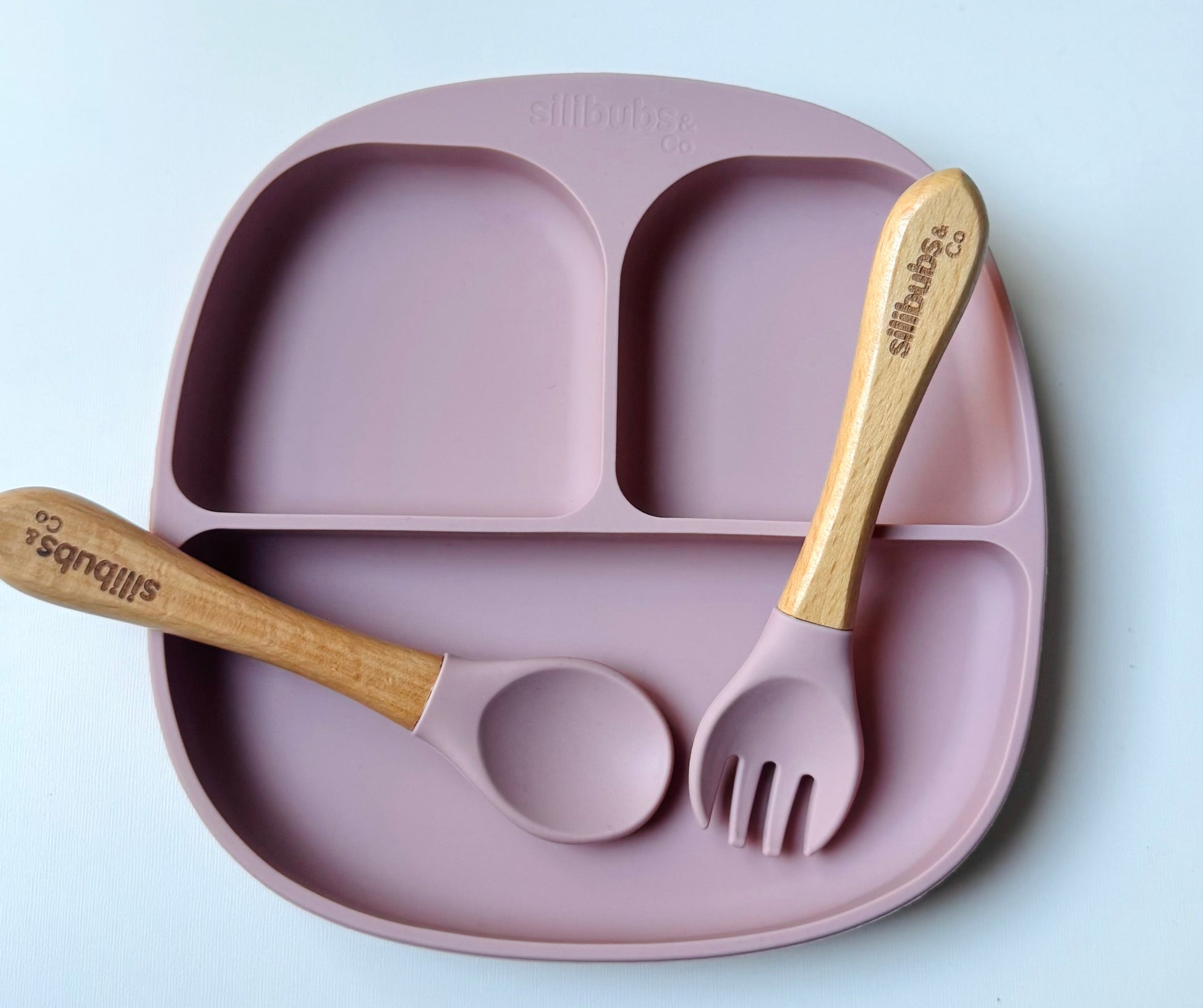 The SiliStick Plate + Bamboo Fork and Spoon set